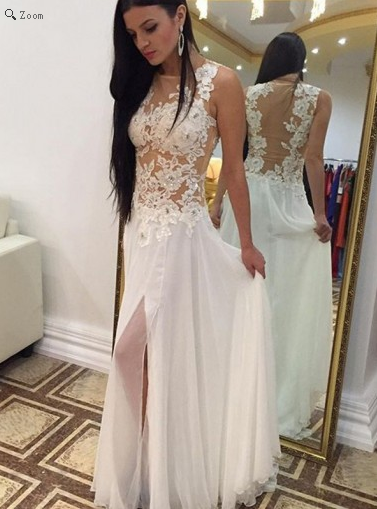 lace Prom Dresses,white prom Prom,slit Prom Dress,long Prom Dress,BD1101