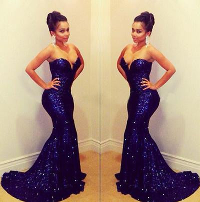 Blue sequin Prom Dress, Mermaid Prom Dress, Sweetheart Prom Dress, Long Prom Dress, Charming Prom Dress, BD075