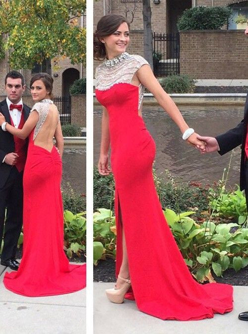 red prom dress,side slit prom dress,long prom dress,charming evening gown,BD2613