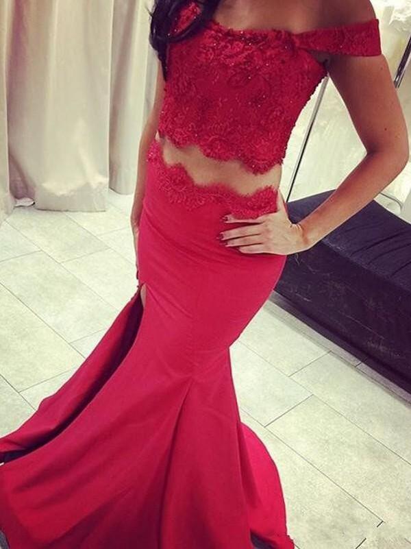 TrumpetMermaid Off-the-shoulder Floor-length Chiffon Prom Dresses,PD4558729