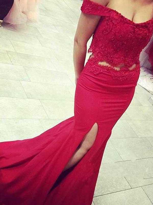 TrumpetMermaid Off-the-shoulder Floor-length Chiffon Prom Dresses,PD4558729