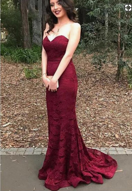 Sweetheart Red Lace Mermaid Evening Prom Dresses, 2018 Long Party Prom Dresses, PD4558891
