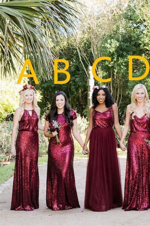Vintage Burgundy Sequins Backless Long Prom Dresses Bridesmaid Dresses,BD22013