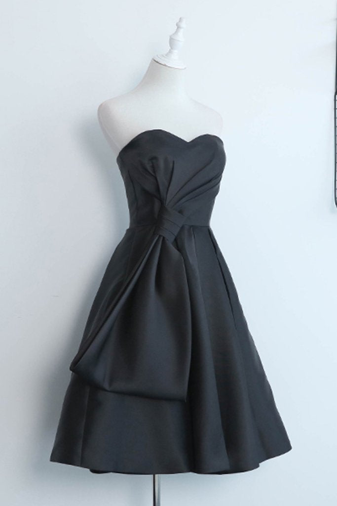 Simple Black Satin Strapless Short Prom Dress, Black Home Party Dress, BH91217