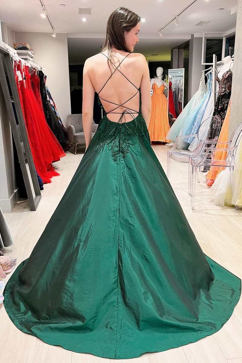 Emerald Green Prom UK Graduation Dresses A-Line Lace Satin Evening Dress