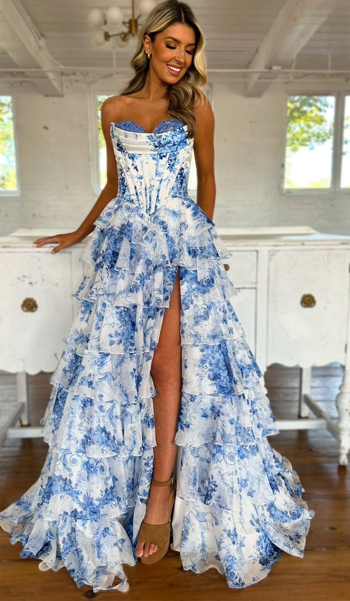 Sweetheart Fairy Floral Chiffon Tiered Prom Dresses