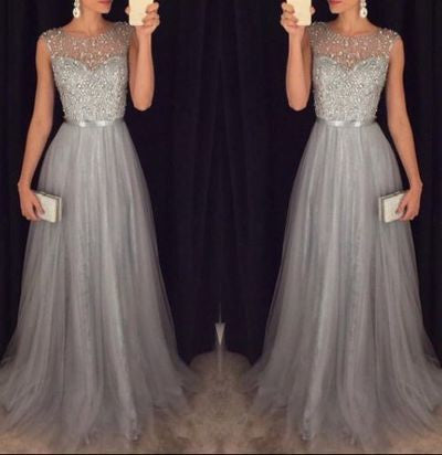 gray prom dress, charming prom dress, long prom dress, party dress, BD003