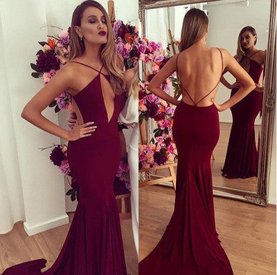 burgundy prom Dress,sexy Prom Dress,long prom dress,backless prom dress,evening dress,BD664