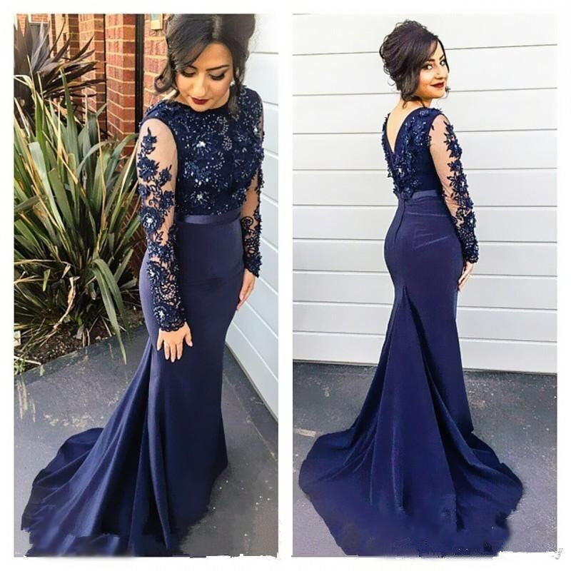 Long Sleeve Prom Dresses,Lace Appliques Prom Dress,Charming Prom Dresses,Mermaid Prom Dress,Cheap Prom Dresses,PD00166
