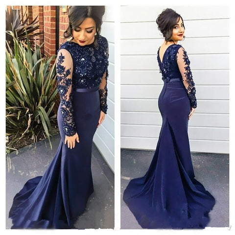 Long Sleeve Prom Dresses,Lace Appliques Prom Dress,Charming Prom Dresses,Mermaid Prom Dress,Cheap Prom Dresses,PD00166