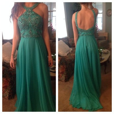 green Prom Dress,long Prom Dress,charming Prom dress,backless prom Dress,BD606