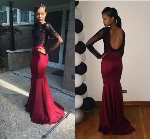 Long Sleeve Prom Dresses,Mermaid Prom Dress,Back Hollow Prom Dresses,Lace Prom Dress,Cheap Prom Dresses,PD00140