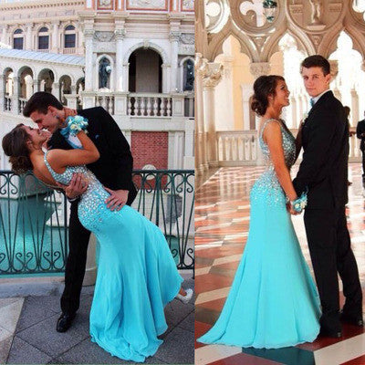 charming Prom Dress,long prom dress,blue prom dress,evening dress,BD701