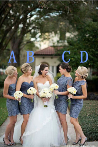 gray bridesmaid dress,short bridesmaid dress,mismatched bridesmaid dress,lace bridesmaid dress,BD1645