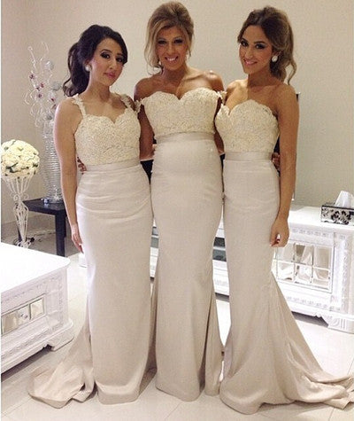 White bridesmaid dress,long mermaid bridesmaid dress,Cheap bridesmaid dress,Lace bridesmaid dress,BD045