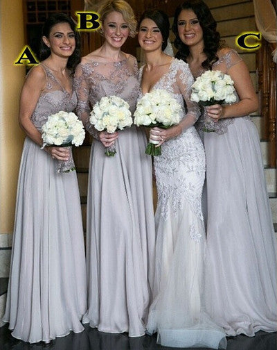 Gray bridesmaid dress,long bridesmaid dress,Cheap bridesmaid dress,Lace mismatched bridesmaid dress,BD046