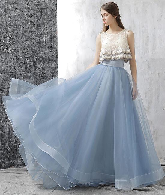 Elegant Two Pieces Tulle Long Prom Dresses, Tulle Homecoming Dresses,PD4558945