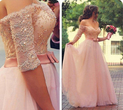 Pink prom Dress,Charming Prom Dresses,Off shoulder Evening Dress,A-line prom dress,Party dress,BD103