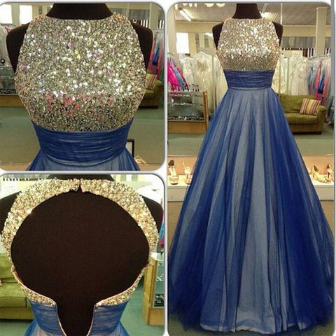 blue Prom Dresses,beading prom dress,charming prom Dress,open back prom dress,A-line prom gown,BD2413