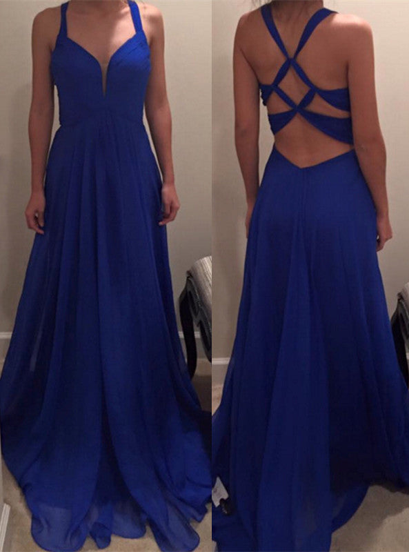 royal blue prom dress,long Prom Dress,simple prom dress,chiffon prom dress,cheap evening dress,BD2888
