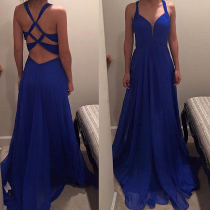 royal blue prom dress,long Prom Dress,simple prom dress,chiffon prom dress,cheap evening dress,BD2888
