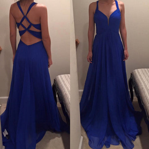 royal blue prom dress,long Prom Dress,simple prom dress,chiffon prom dress,cheap evening dress,BD2888