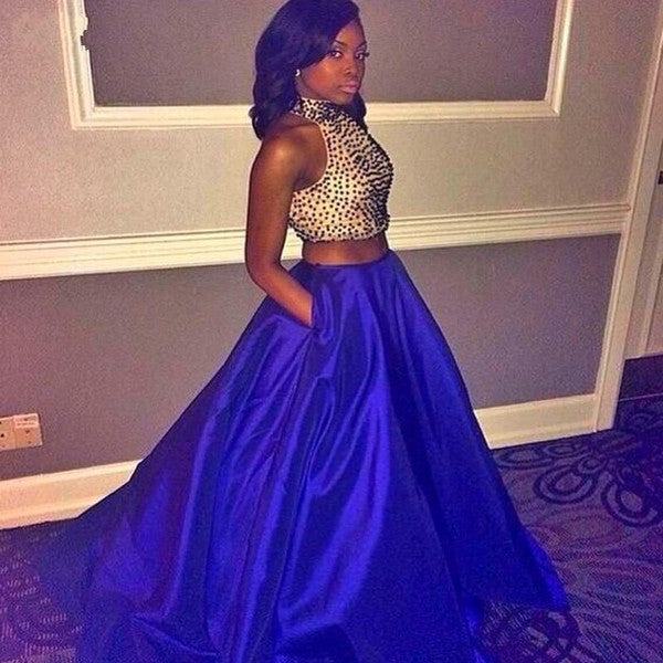 royal blue prom dress,long Prom Dress,A-line prom dress,two pieces prom dress,charming evening gown,BD2892