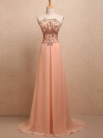 pink prom dress,long Prom Dress,chiffon prom dress,cheap evening dress,beaded prom dress,BD2717
