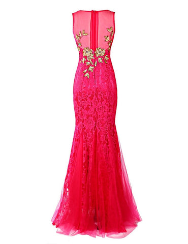 hot pink Prom Dresses,long prom dress,mermaid prom Dress,lace prom dress,charming evening dress,BD2984