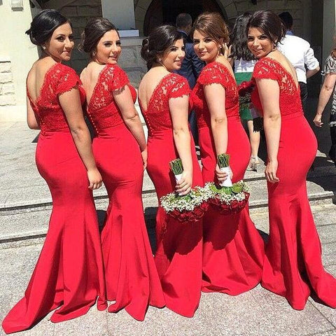 Red bridesmaid dress,long bridesmaid dress,sheath V neck bridesmaid dress,Lace bridesmaid dress,BD121