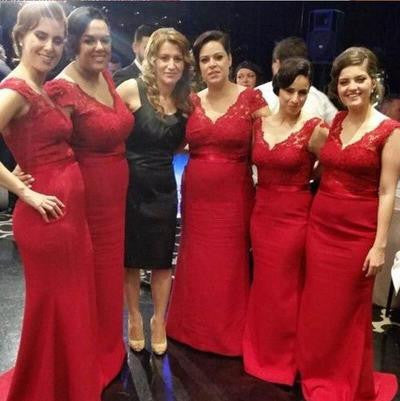 Red bridesmaid dress,long bridesmaid dress,sheath V neck bridesmaid dress,Lace bridesmaid dress,BD121