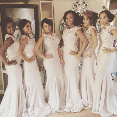 White bridesmaid dress,long bridesmaid dress,Cheap mermaid bridesmaid dress,Lace bridesmaid dress,BD071