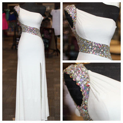 White Prom Dress, Charming Prom Dress, One shoulder Prom Dress, Evening Dress,BD110