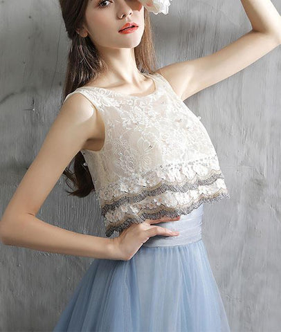 Elegant Two Pieces Tulle Long Prom Dresses, Tulle Homecoming Dresses,PD4558945