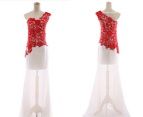lace Prom Dress,one shoulder prom dress, long prom dress,evening dress,BD0700