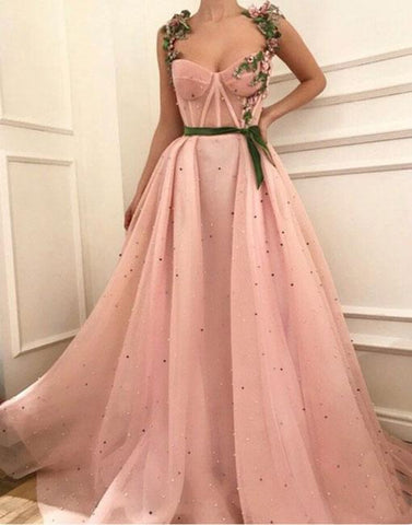 Unique sweetheart neck tulle long prom dress, tulle evening dress BD98003