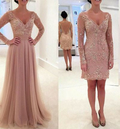 Long Sleeve Prom Dresses,V-neck Prom Dress,Two Pieces Prom Dresses,Cheap Prom Dress,Elegant Prom Dresses,PD00125