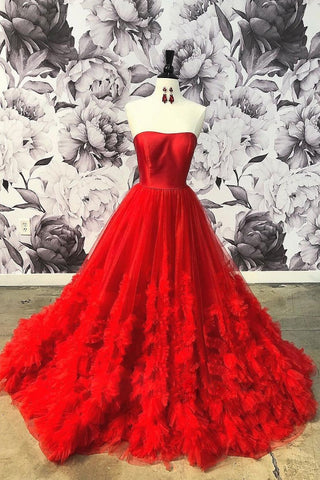 Red tulle long prom dress, red tulle evening dress,BH91170