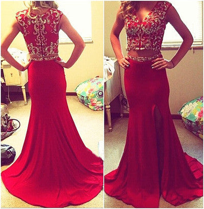 Red prom Dress,Charming Prom Dresses,Two pieces prom Dress,Party prom dress,BD106