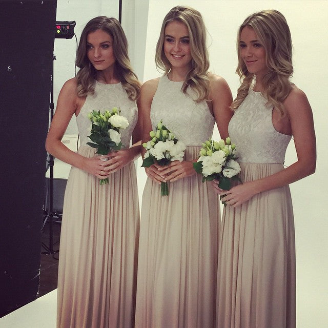 lace top bridesmaid dress,long bridesmaid dress,o neck bridesmaid dress,BD1624