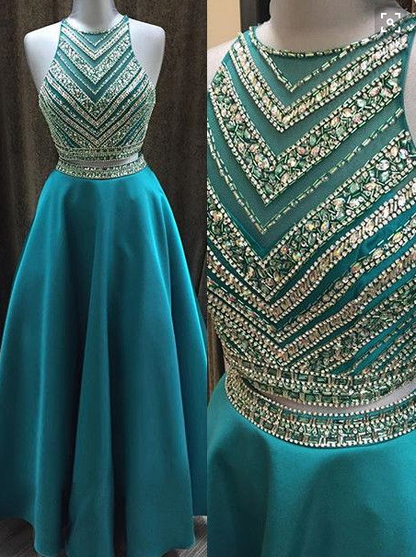 blue Evening Dress,two pieces Prom Dress,long prom dress, A-line prom dress,beaded evening gown,BD2701