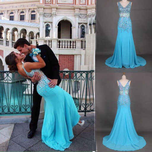 charming Prom Dress,long prom dress,blue prom dress,evening dress,BD701