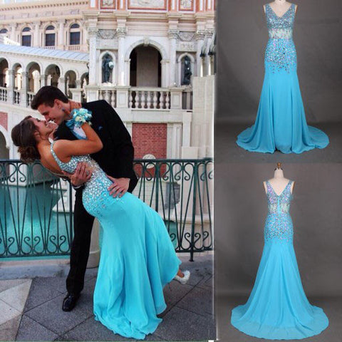 charming Prom Dress,long prom dress,blue prom dress,evening dress,BD701