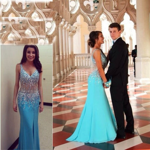 charming Prom Dress,long prom dress,blue prom dress,evening dress,BD701