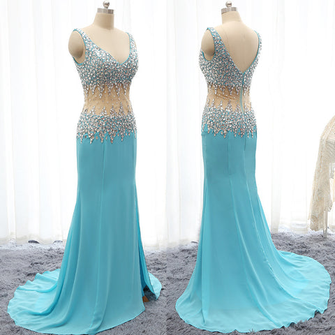 long prom dress,charming Prom Dress,blue prom dress,side slit prom dress,formal evening dress,BD1276