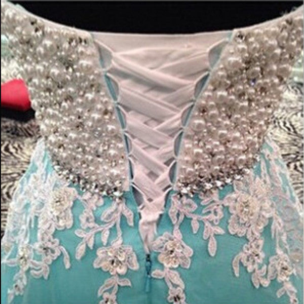 long prom dress,tulle Prom Dress,A-line prom dress,blue prom dress,lace up prom dress,BD1281