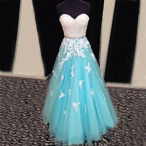 long prom dress,tulle Prom Dress,A-line prom dress,blue prom dress,lace up prom dress,BD1281