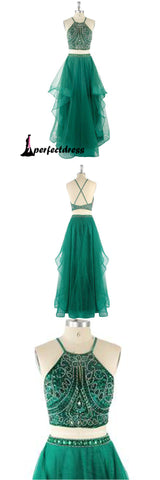 Green two pieces lace long prom dress, lace evening dresses,PD4558917