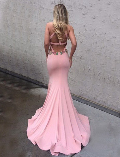 Open Back Prom Dresses Trumpet Halter Sexy Prom Dresses,PD4558940