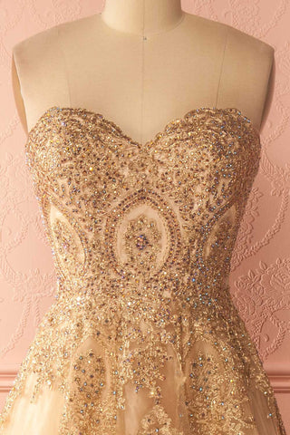 Beautiful Prom Dresses A-line Sweetheart Gold Lace-up Prom Dresses,PD4558925